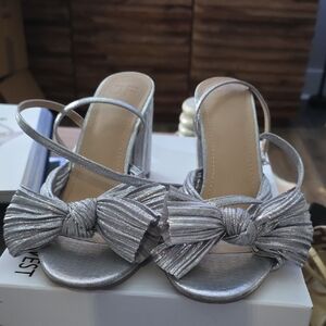 Elegant Silver Satin Strappy Heels with Bow